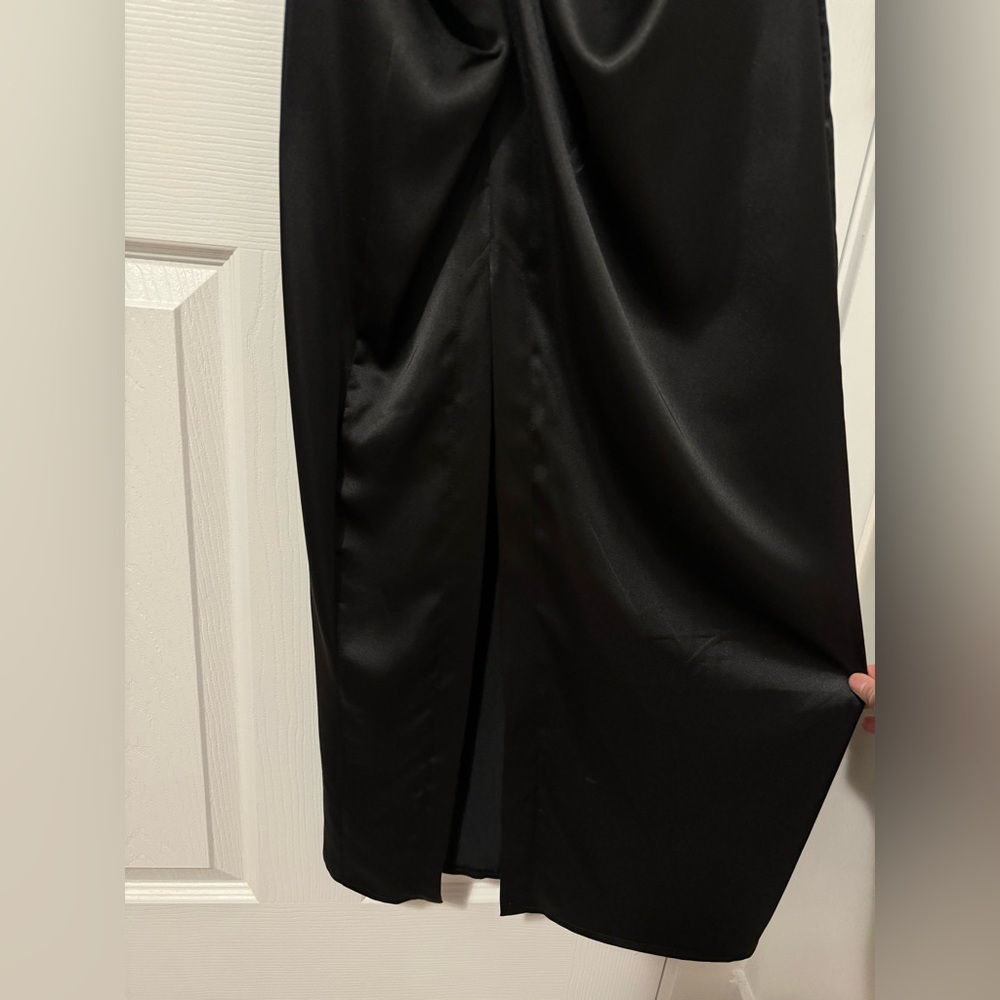 New with Tags Zara Black Midi Ruched Satin Dress with Slit Size XS - Picture 8 of 13